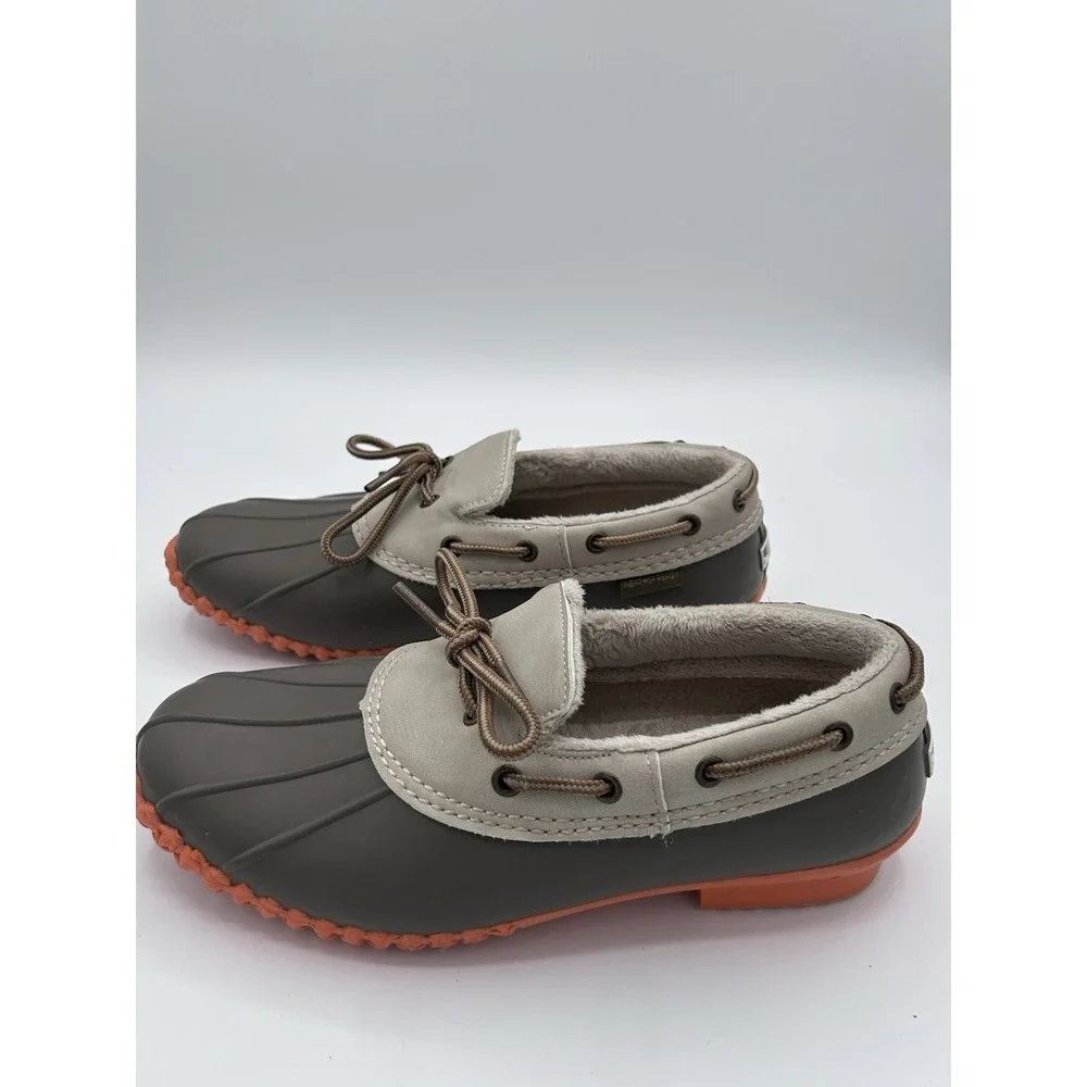 JBU Jambu Gwen Weather Ready Slip On Rubber Duck Shoes-Size 6.5-Gray/Orange/Fur